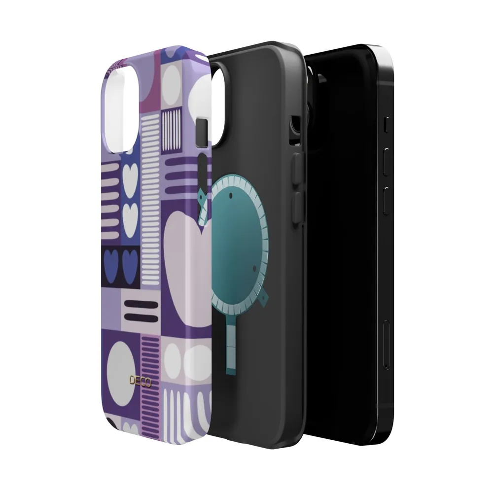 Deep Purple Graphic Hearts MagSafe Impact-Resistant Phone Case