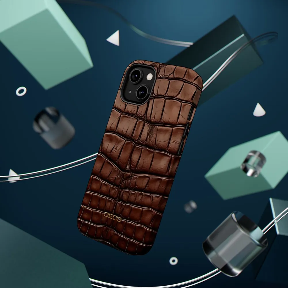 Brown Alligator Skin MagSafe Impact-Resistant Phone Case