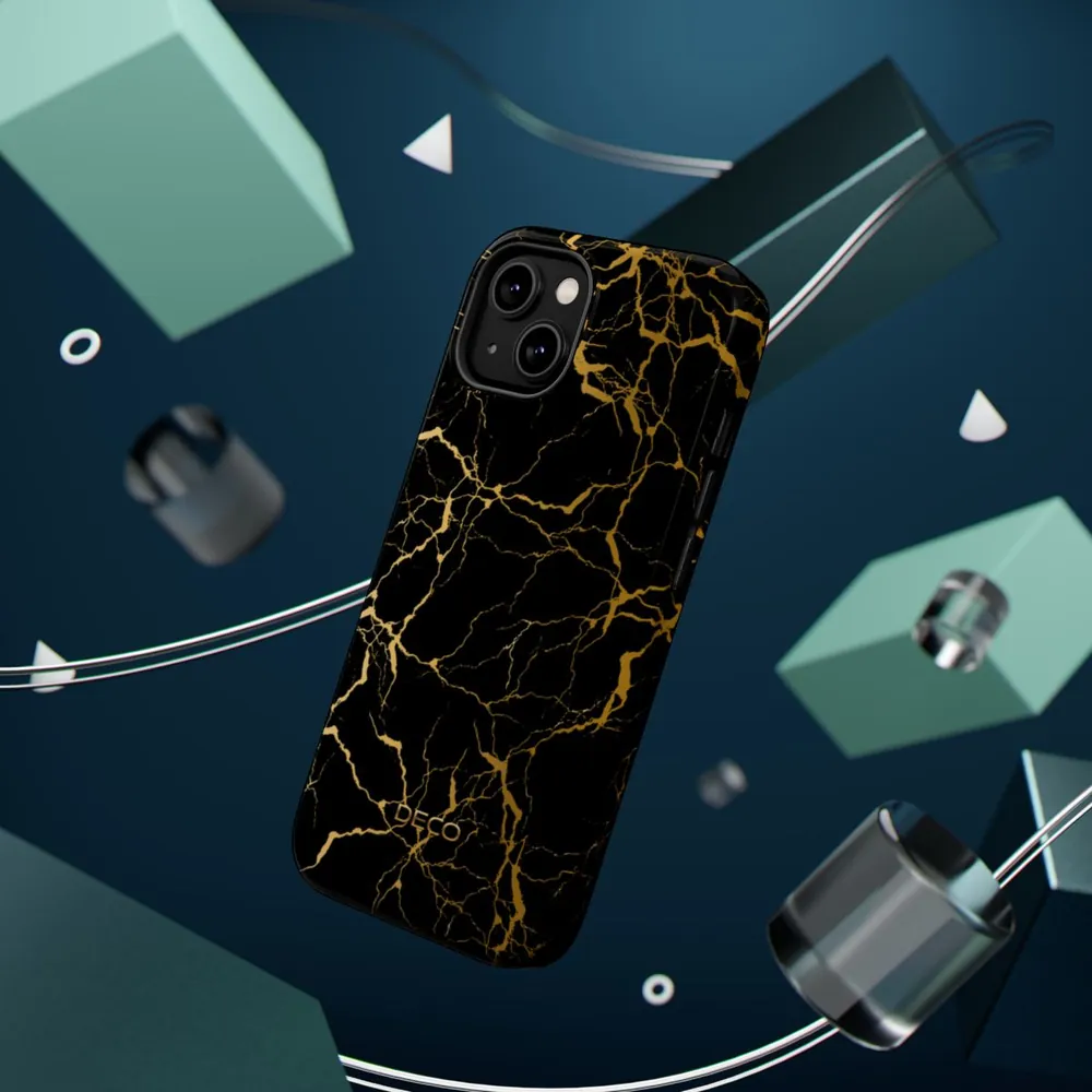Black Gold Electric Marble MagSafe Impact-Resistant Phone Case