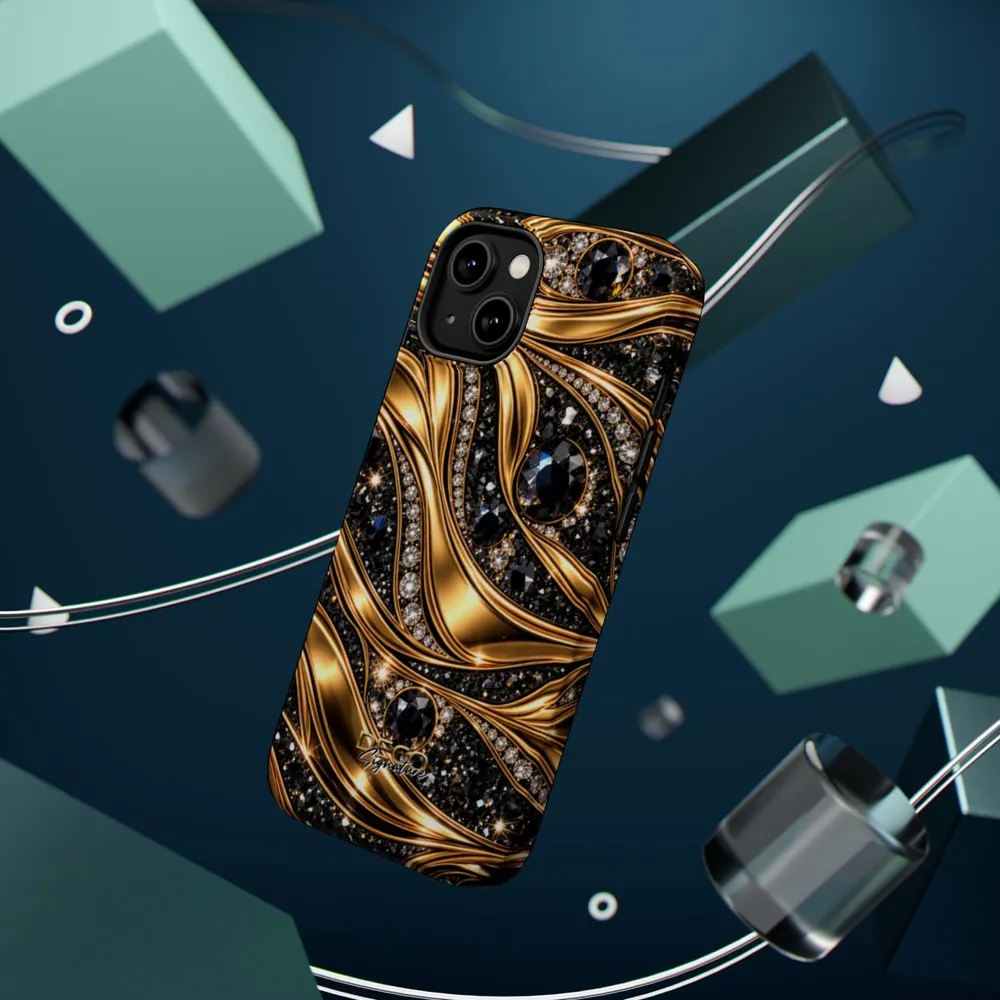 Luxury Gold & Black Diamonds DECO Signature MagSafe Impact-Resistant Phone Case