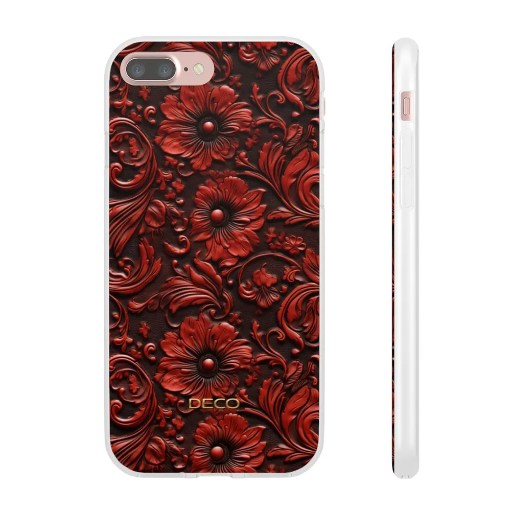 Red Floral Tooled Western Leather Phone Case