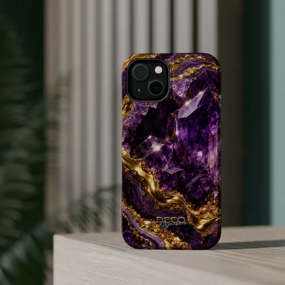 Luxury Amethyst & Gold DECO Signature MagSafe Impact-Resistant Phone Case