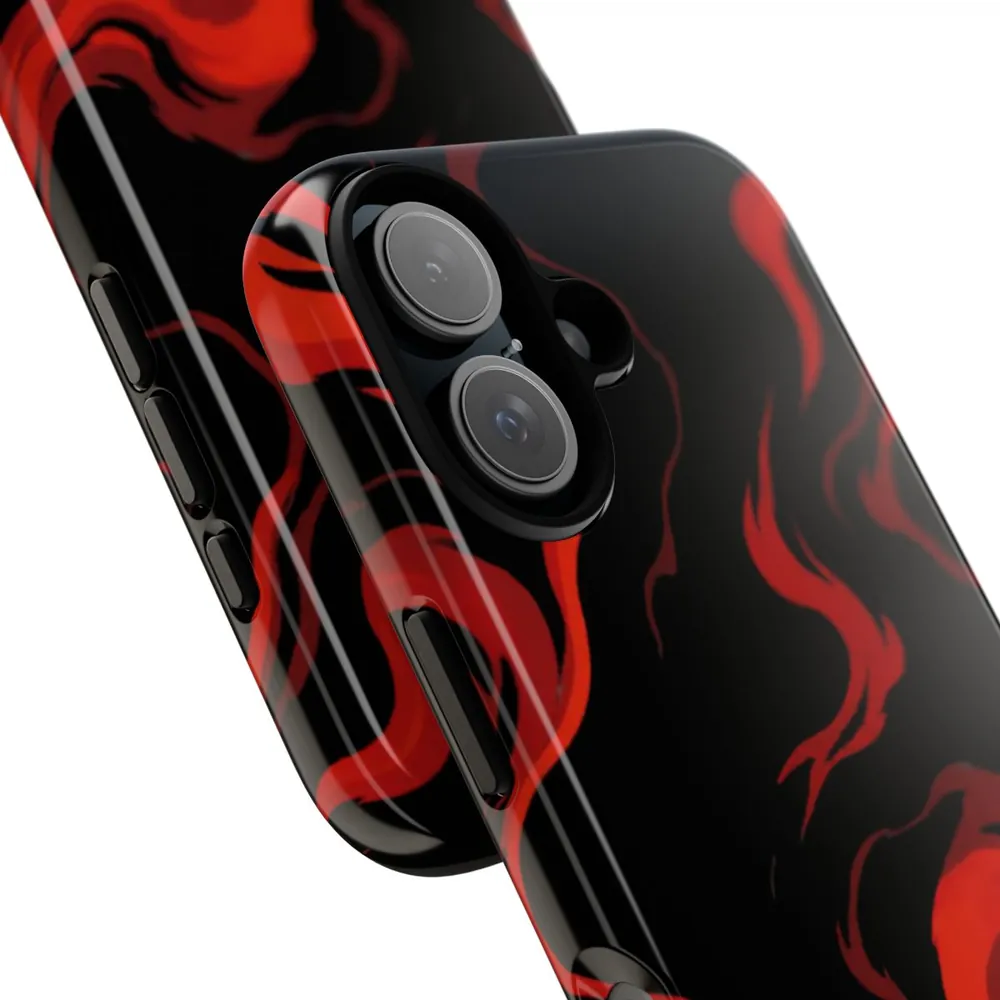 Fiery Red & Black Marble Tough Phone Case