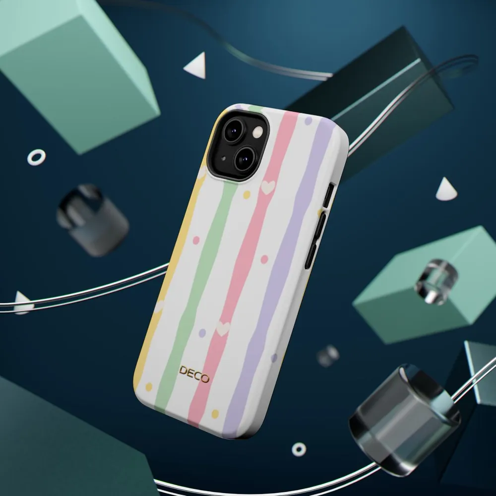 Pastel Heart Stripes MagSafe Impact-Resistant Phone Case