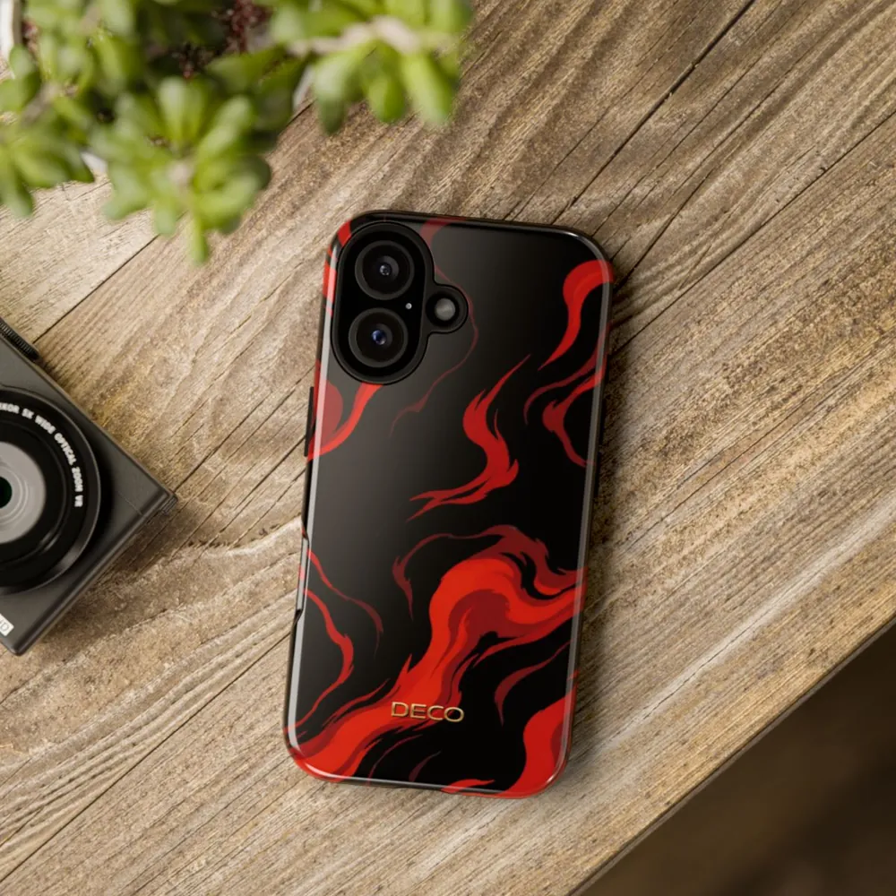 Fiery Red & Black Marble Tough Phone Case