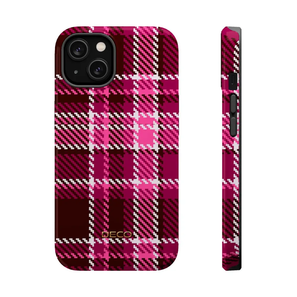 Magenta Pink Plaid MagSafe Impact-Resistant Phone Case