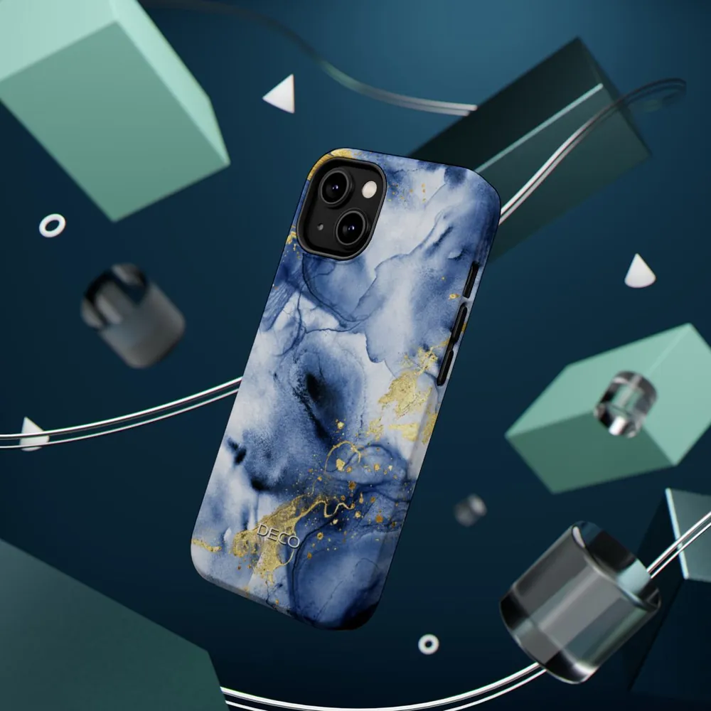 Blue & Gold Marble MagSafe Impact-Resistant Phone Case
