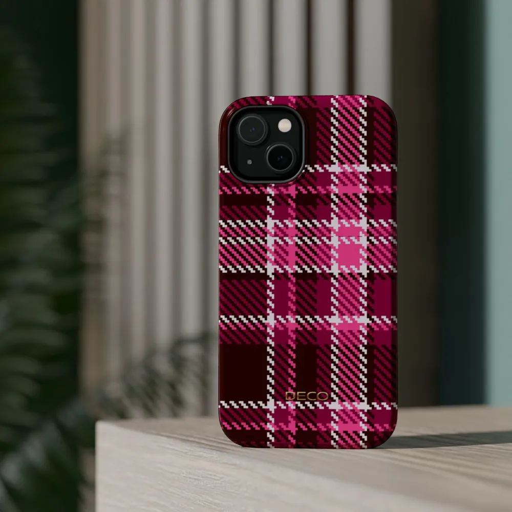 Magenta Pink Plaid MagSafe Impact-Resistant Phone Case