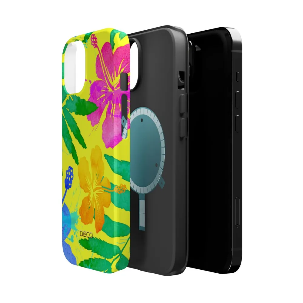 Tropical Neon Floral MagSafe Impact-Resistant Phone Case