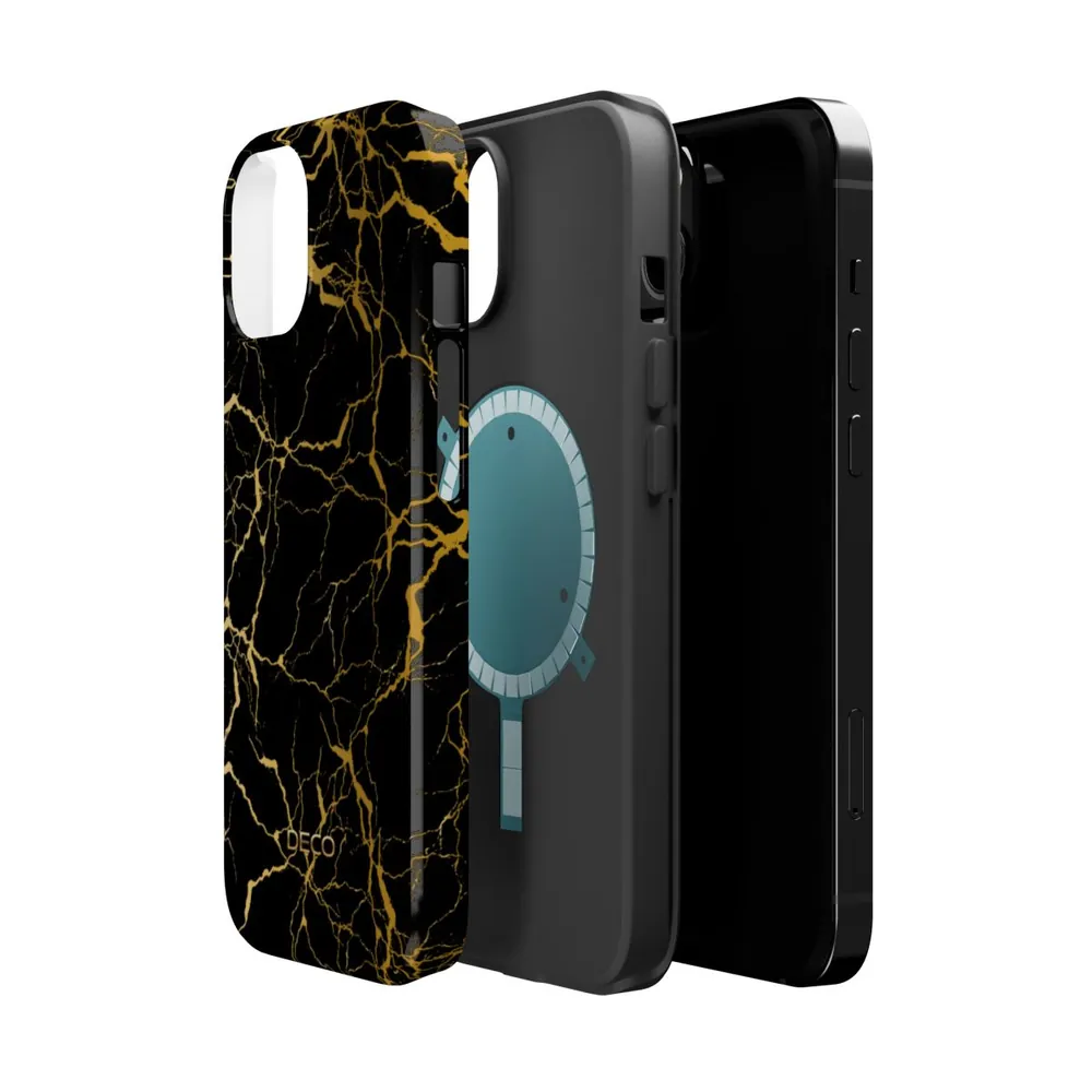Black Gold Electric Marble MagSafe Impact-Resistant Phone Case