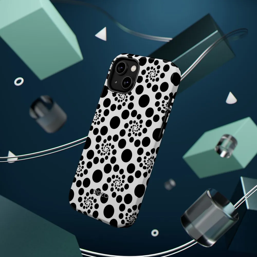 White & Black Twirly Polka Dots MagSafe Impact-Resistant Phone Case