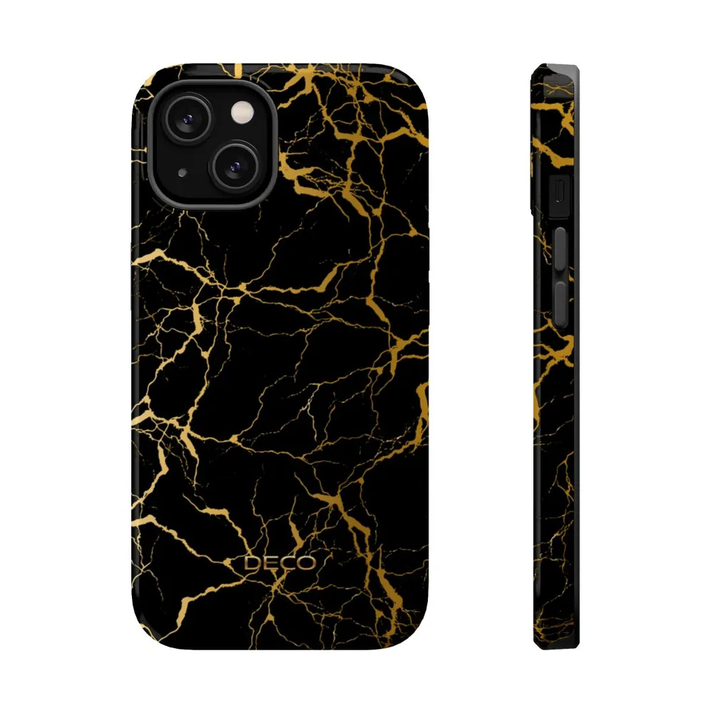 Black Gold Electric Marble MagSafe Impact-Resistant Phone Case