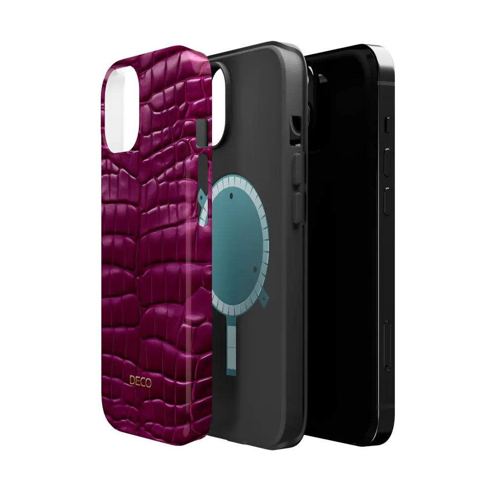Deep Magenta Alligator Skin MagSafe Impact-Resistant Phone Case
