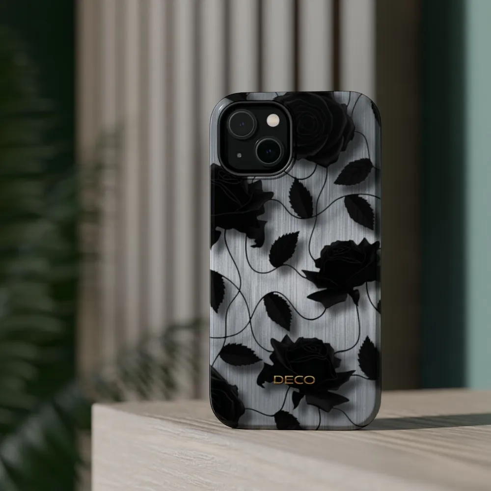 Black Rose Floral MagSafe Impact-Resistant Phone Case
