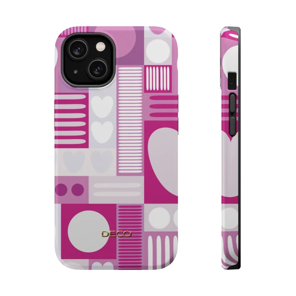 Deep Pink Graphic Hearts MagSafe Impact-Resistant Phone Case
