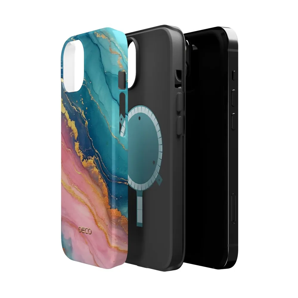 Pastel Gold Pinks & Blues Watercolor Marble MagSafe Impact-Resistant Phone Case