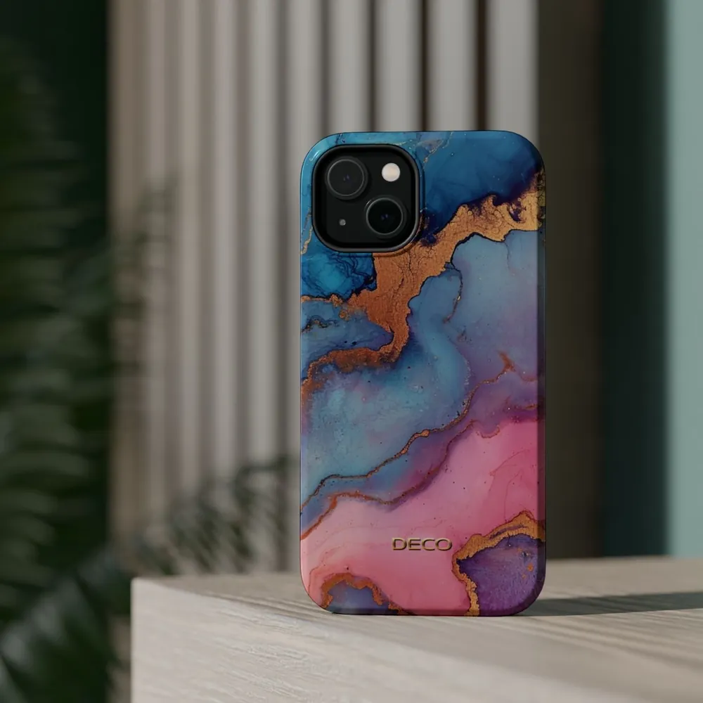 Gold Pink & Purple Watercolor Marble MagSafe Impact-Resistant Phone Case