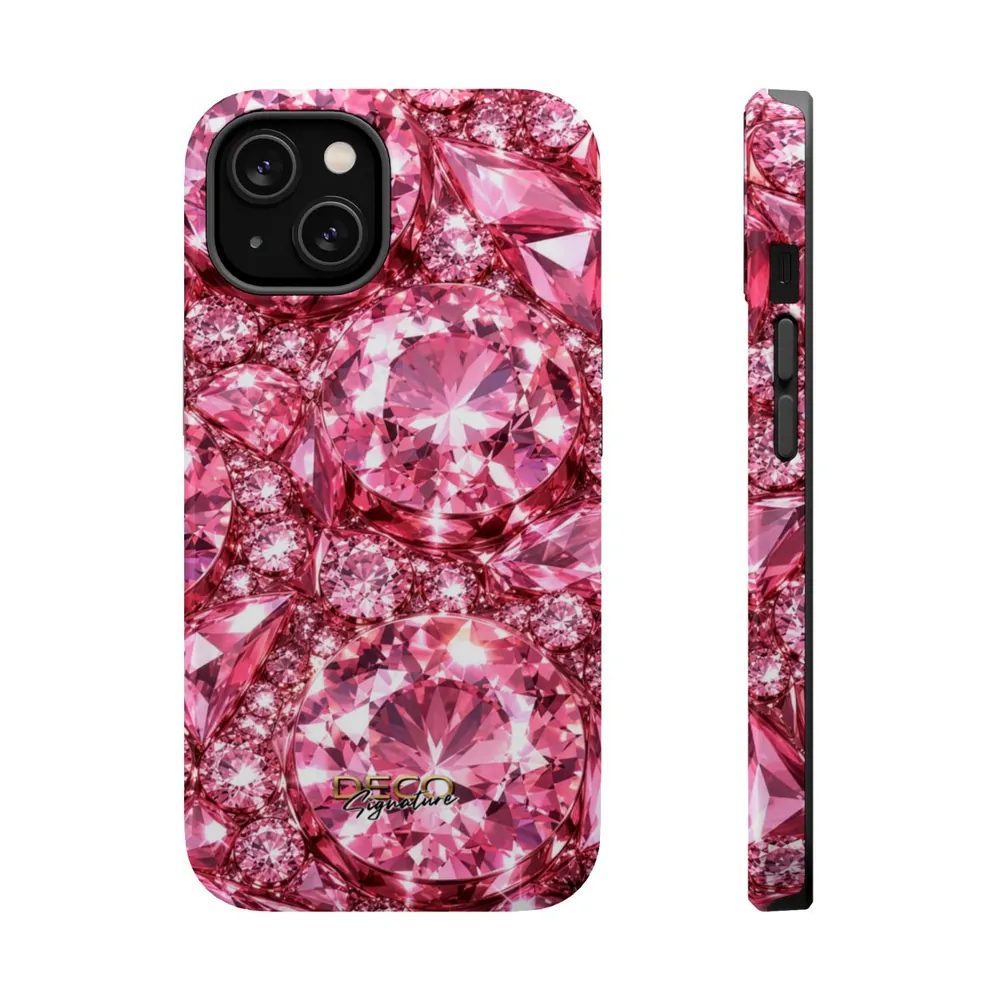 Luxury Sparkling Pink Diamonds DECO Signature MagSafe Impact-Resistant Phone Case