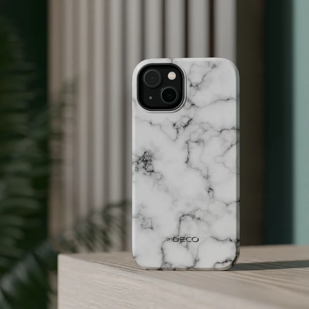 White & Black Marble MagSafe Impact-Resistant Phone Case