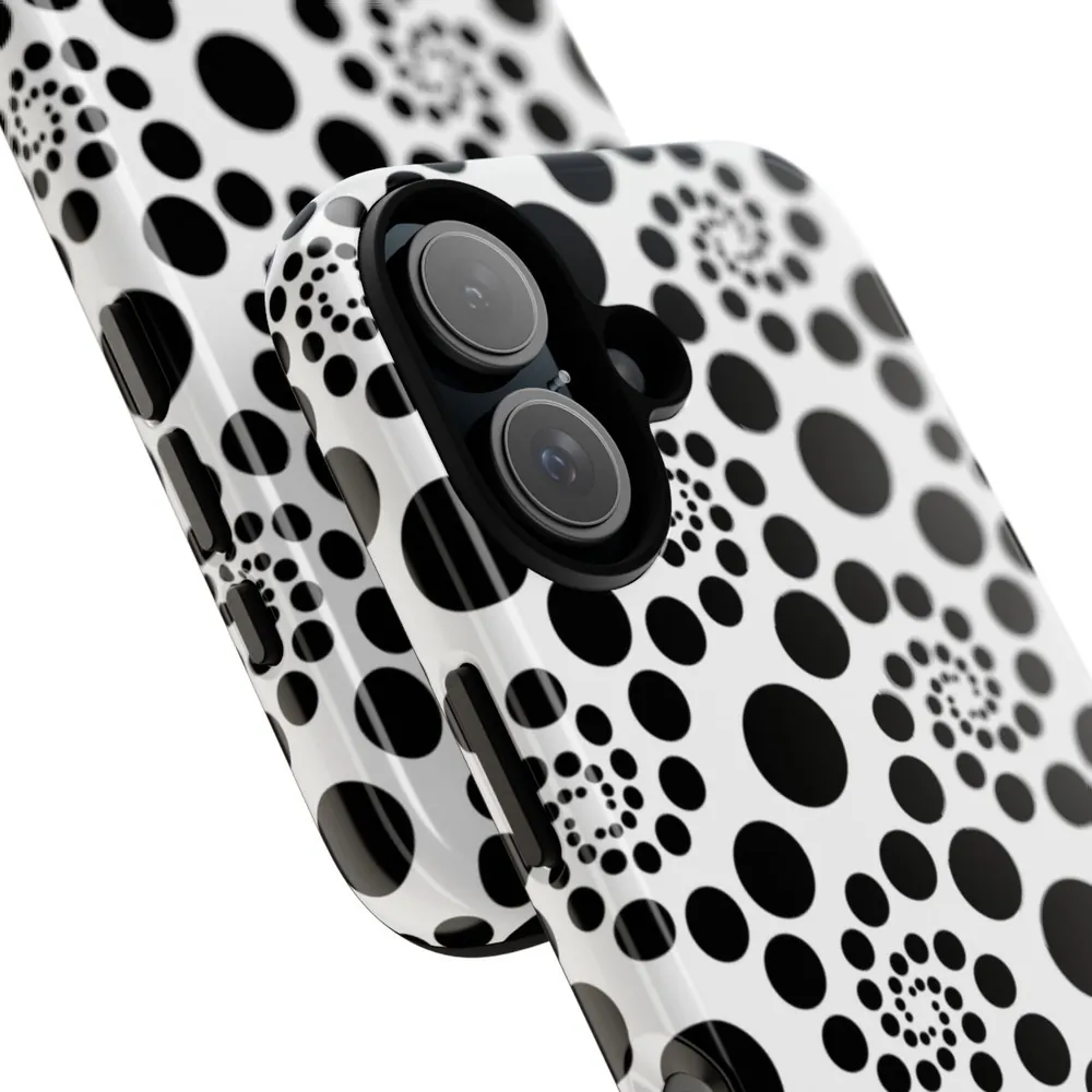 White & Black Twirly Polka Dots Tough Phone Case