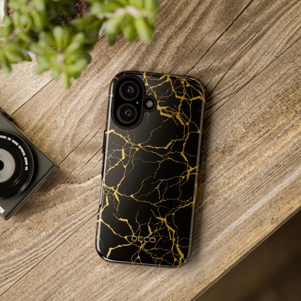 Black Gold Electric Marble Tough Phone Case