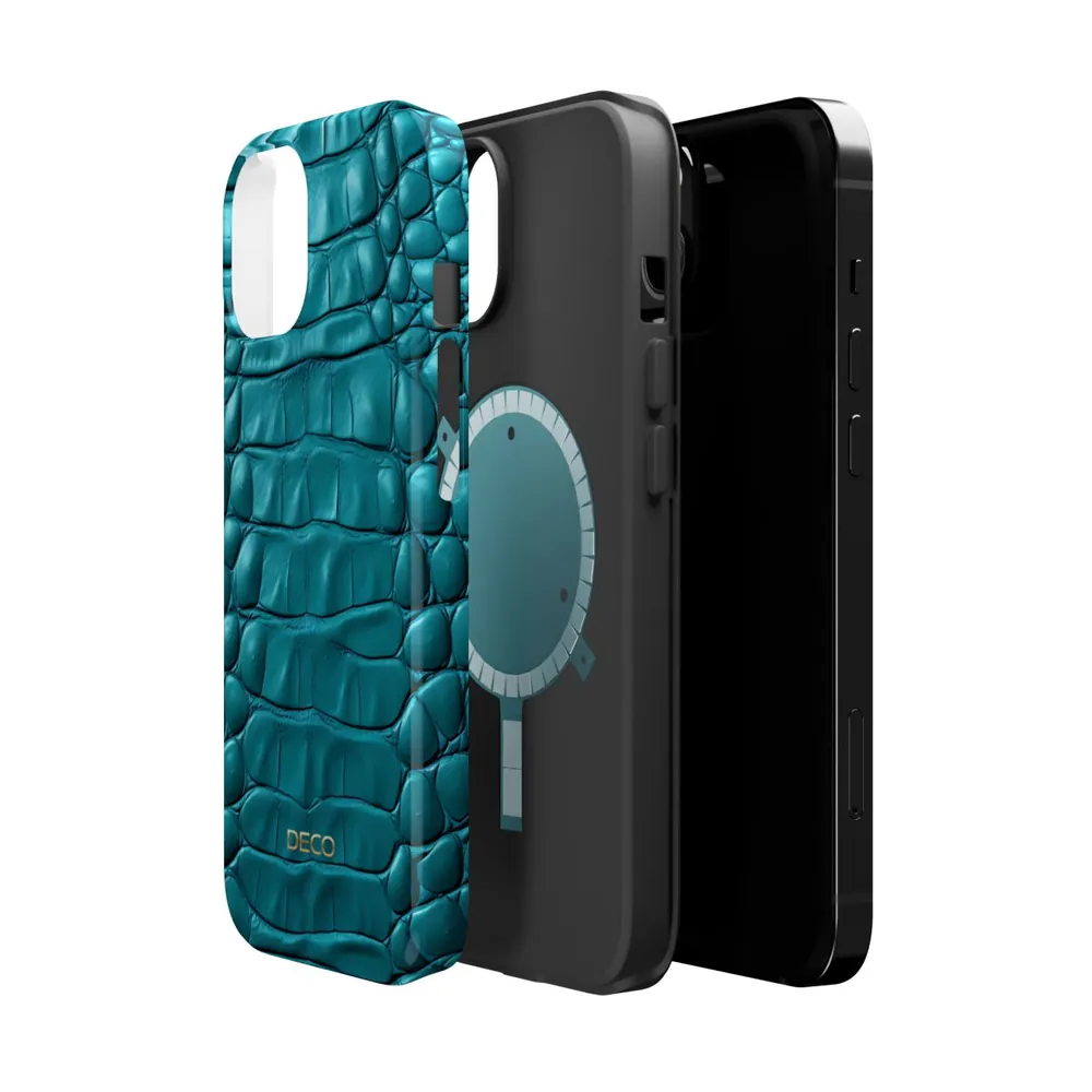Teal Crocodile Skin MagSafe Impact-Resistant Phone Case