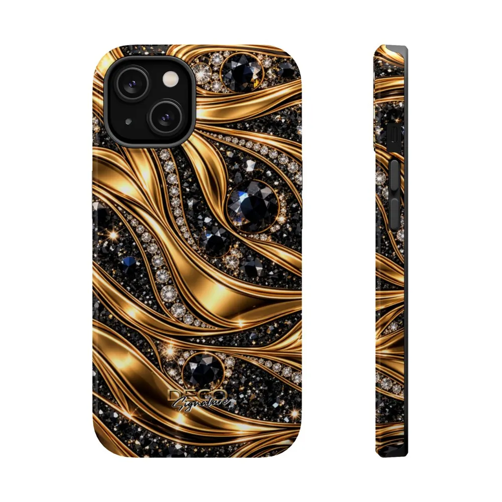 Luxury Gold & Black Diamonds DECO Signature MagSafe Impact-Resistant Phone Case