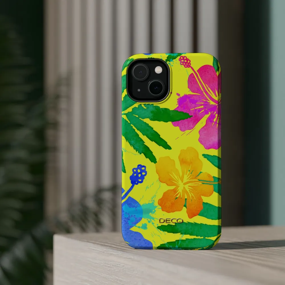 Tropical Neon Floral MagSafe Impact-Resistant Phone Case