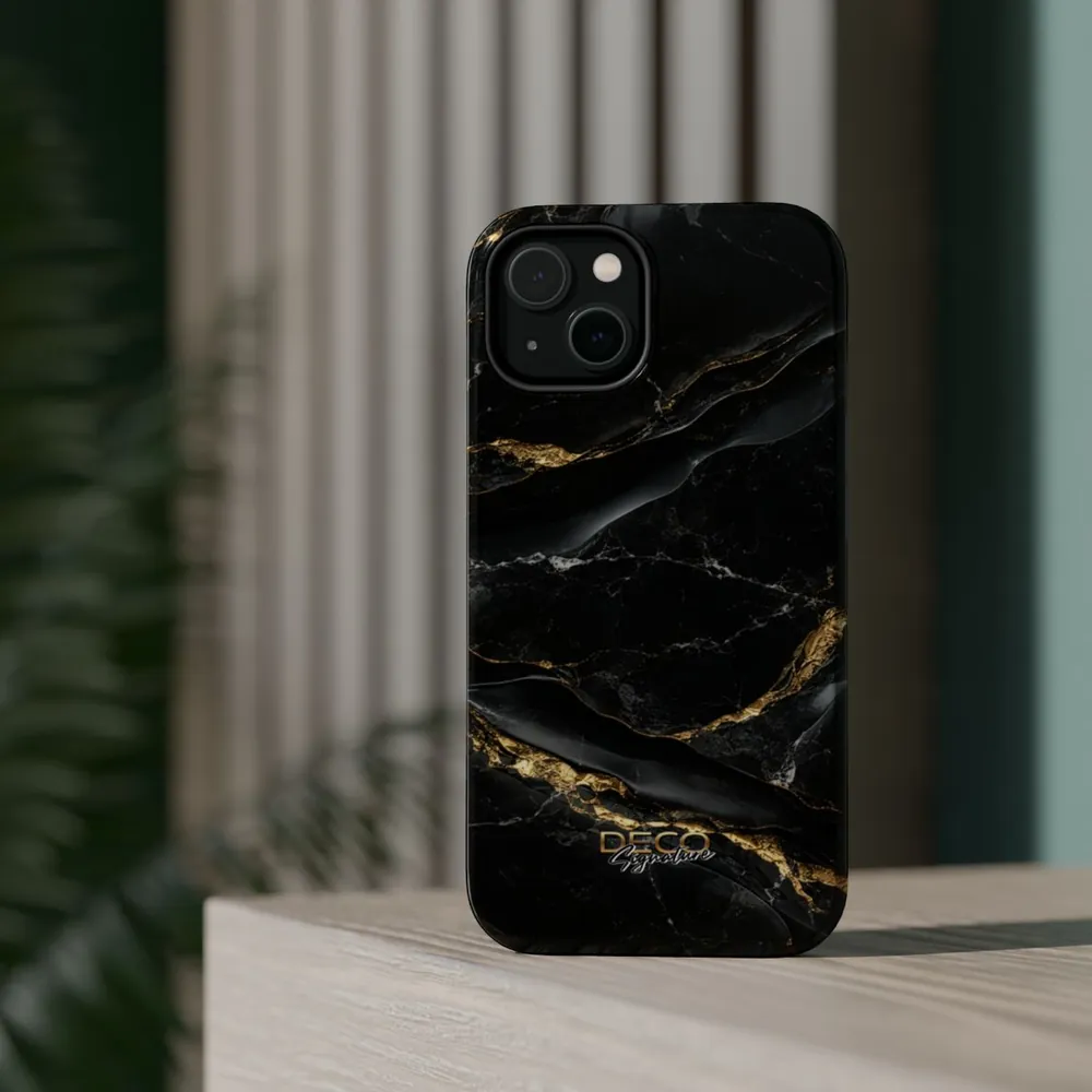 Luxury Black & Gold Textured Marble DECO Signature MagSafe Impact-Resistant Phone Case