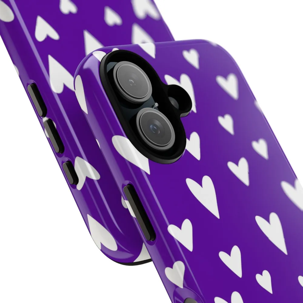 Purple & White Polka Hearts Tough Phone Case