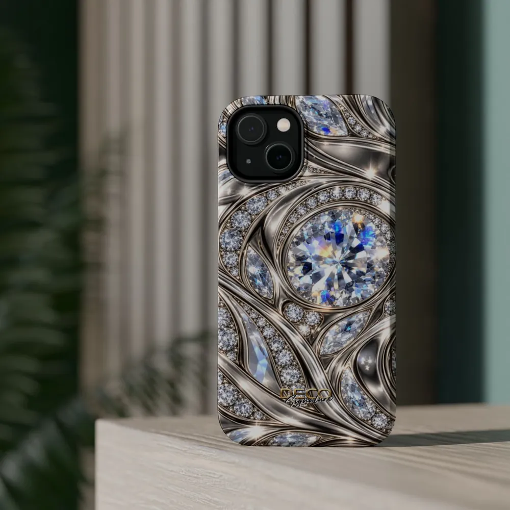 Luxury Platinum & Diamonds DECO Signature MagSafe Impact-Resistant Phone Case