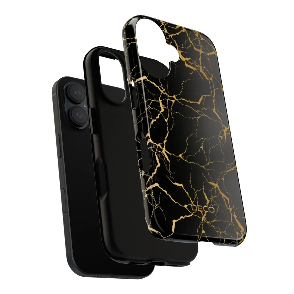 Black Gold Electric Marble Tough Phone Case