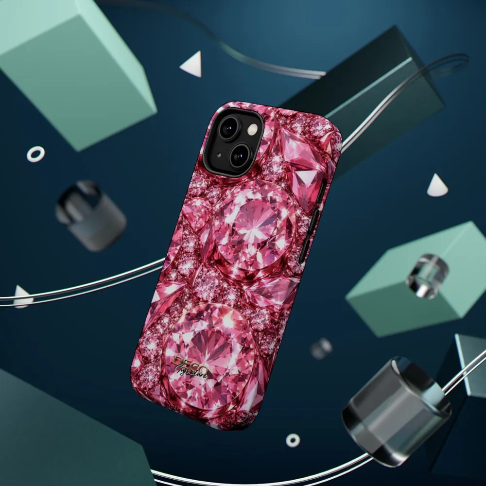 Luxury Sparkling Pink Diamonds DECO Signature MagSafe Impact-Resistant Phone Case