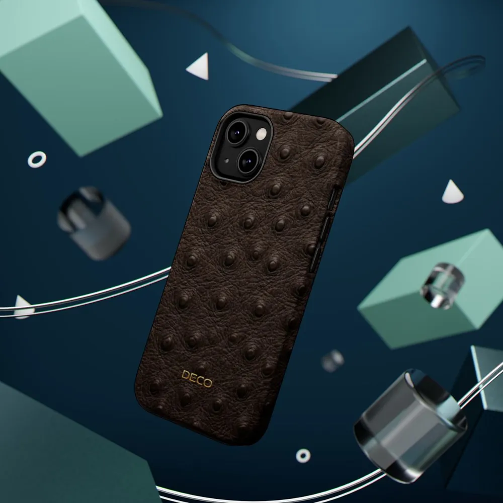 Brown Ostrich Skin MagSafe Impact-Resistant Phone Case