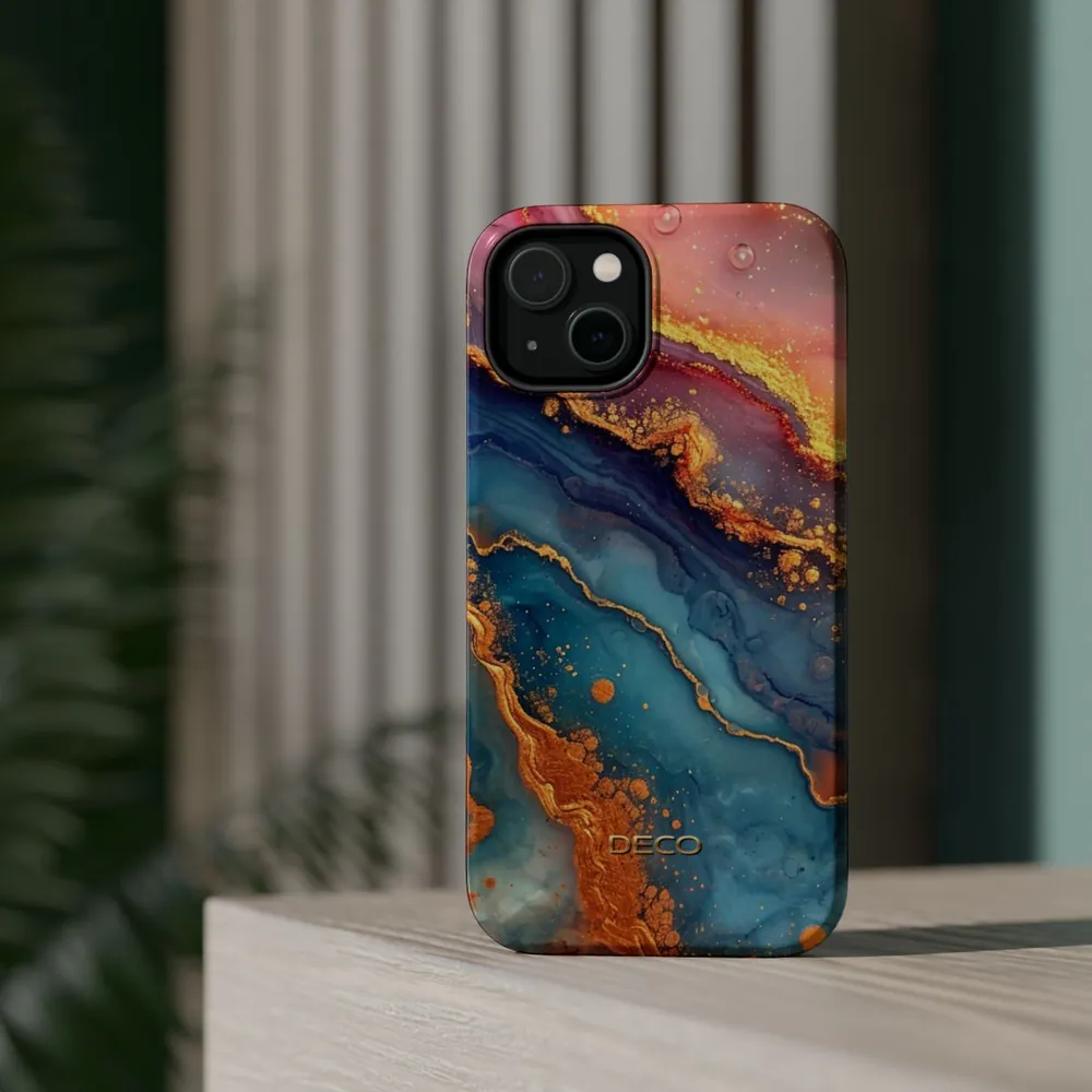 Pastel Rainbow & Gold Watercolor Marble MagSafe Impact-Resistant Phone Case