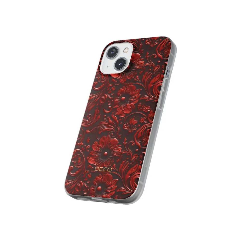 Red Floral Tooled Western Leather Phone Case
