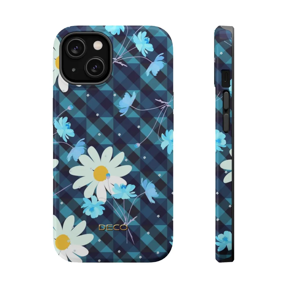 Daisy Blue Gingham Plaid MagSafe Impact-Resistant Phone Case