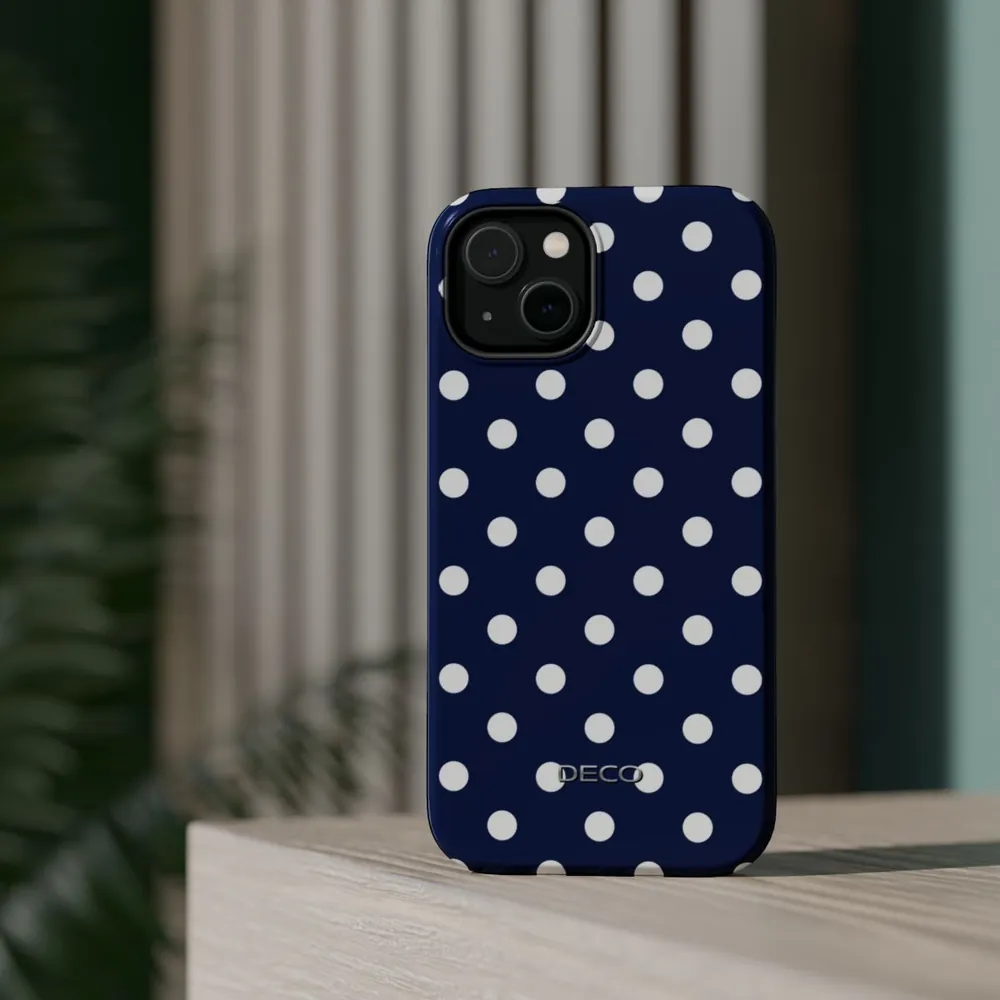 Navy Blue & White Polka Dots MagSafe Impact-Resistant Phone Case