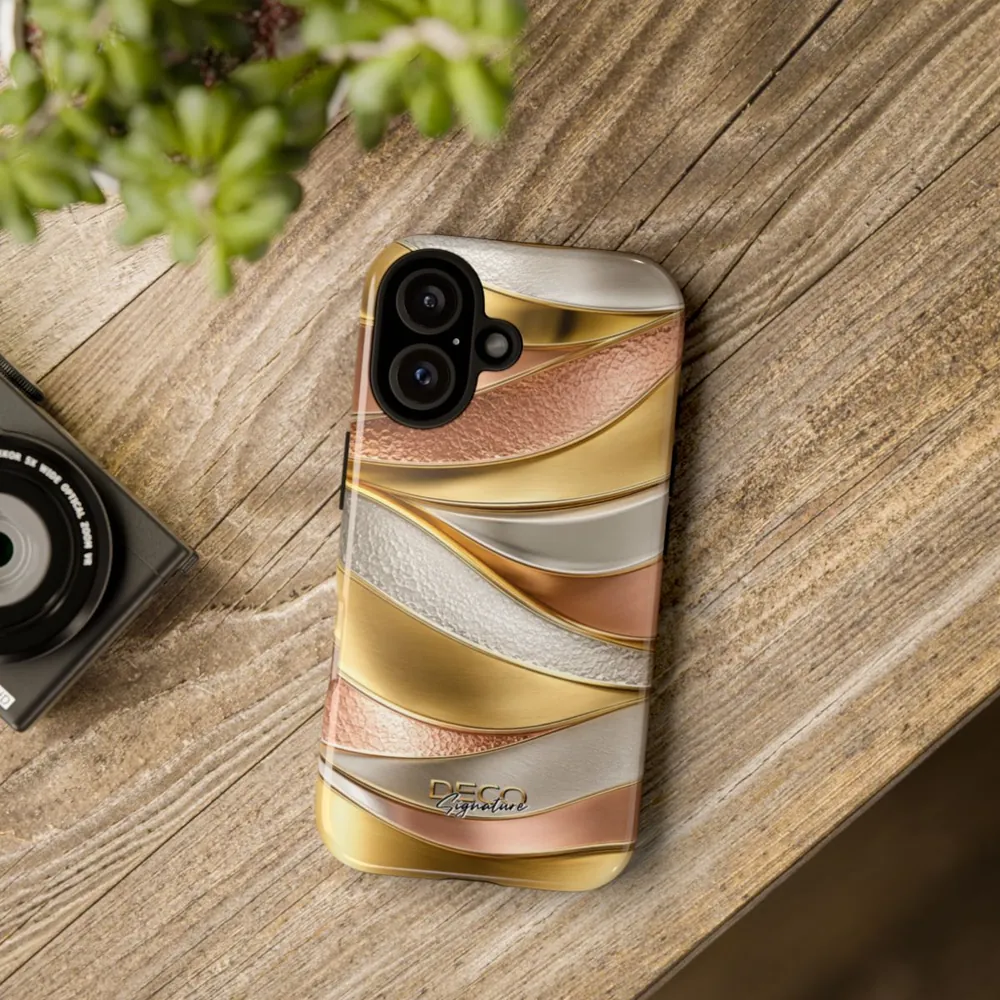 Luxury Textured White, Yellow & Rose Gold DECO Signature Tough Phone Case
