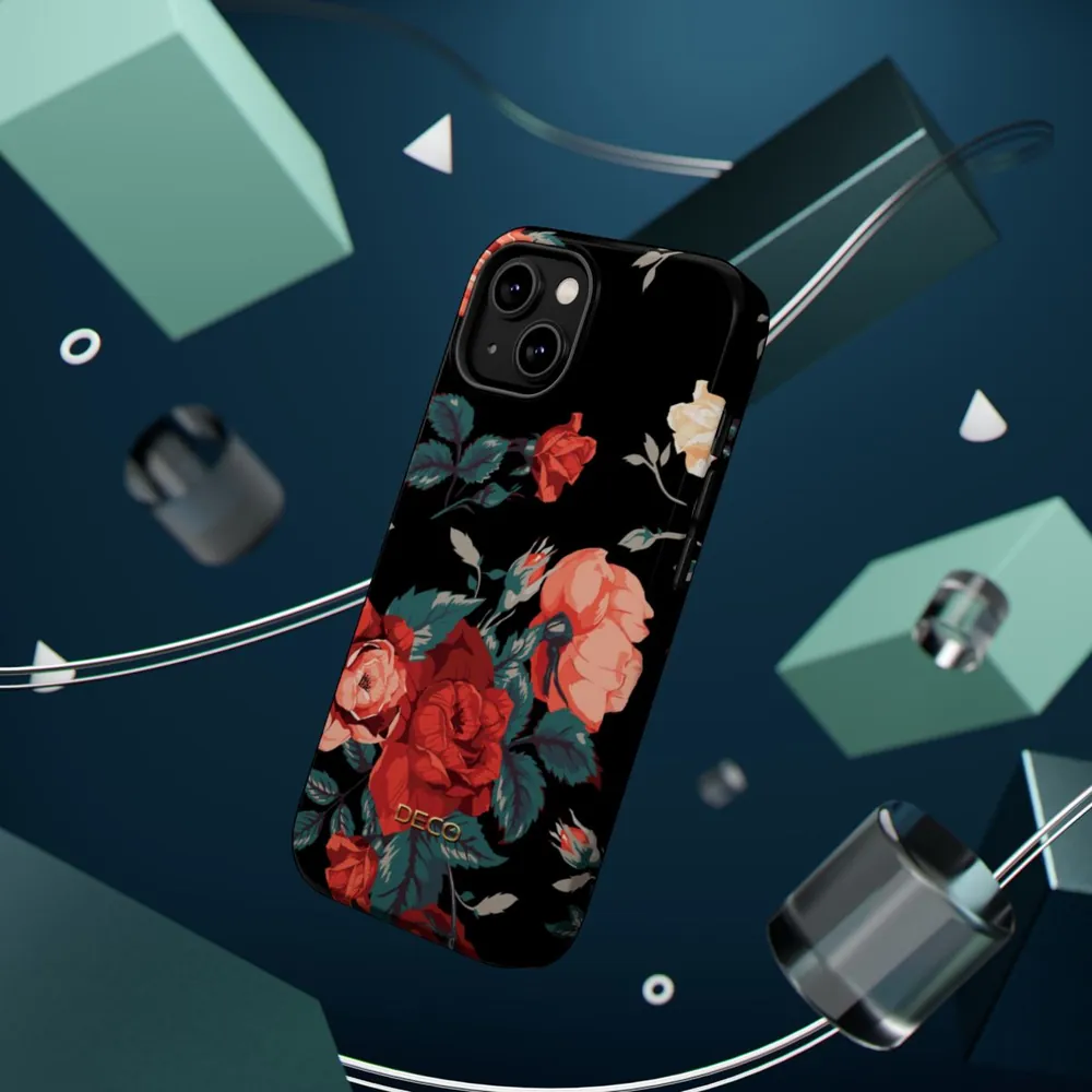 Deep Rose Floral MagSafe Impact-Resistant Phone Case