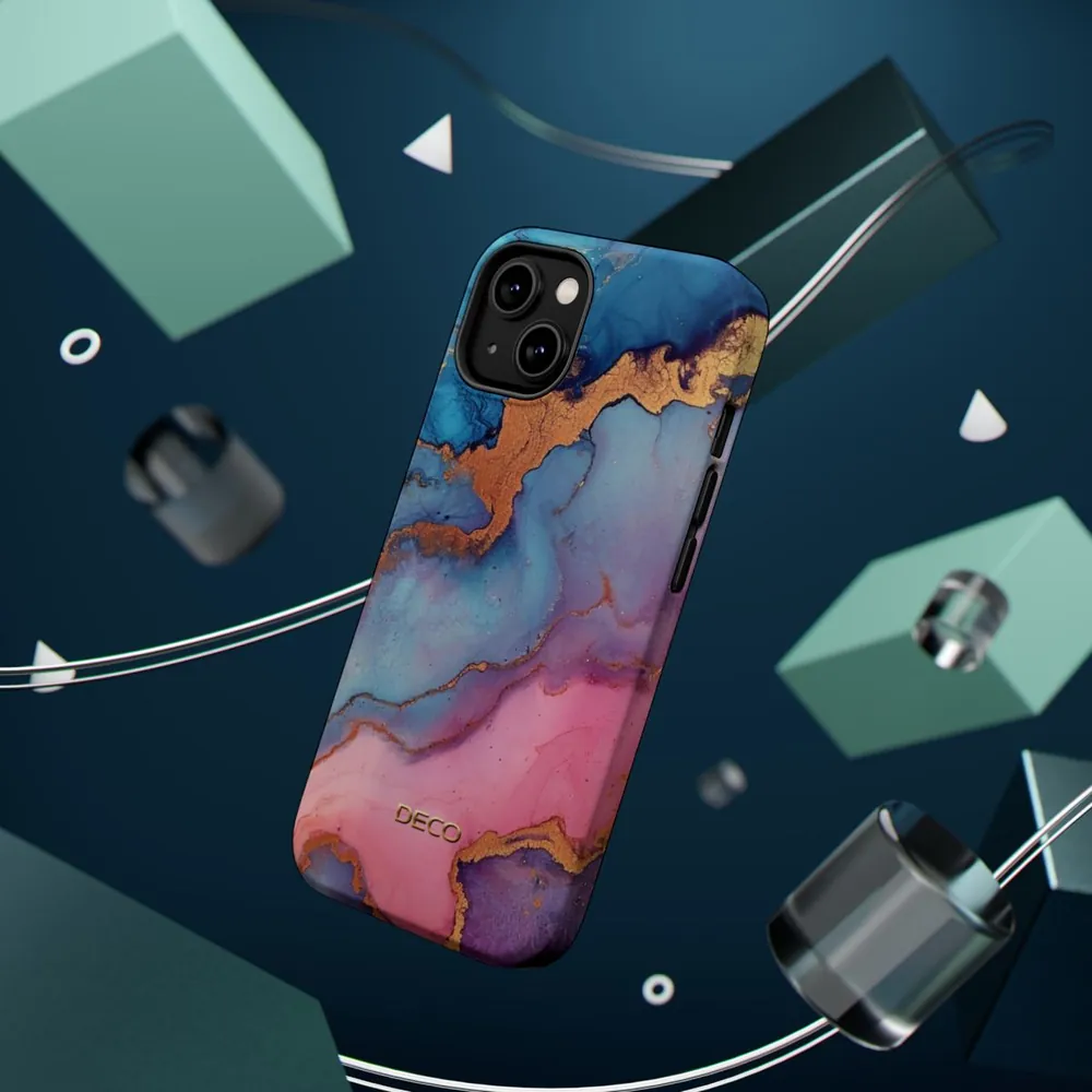 Gold Pink & Purple Watercolor Marble MagSafe Impact-Resistant Phone Case