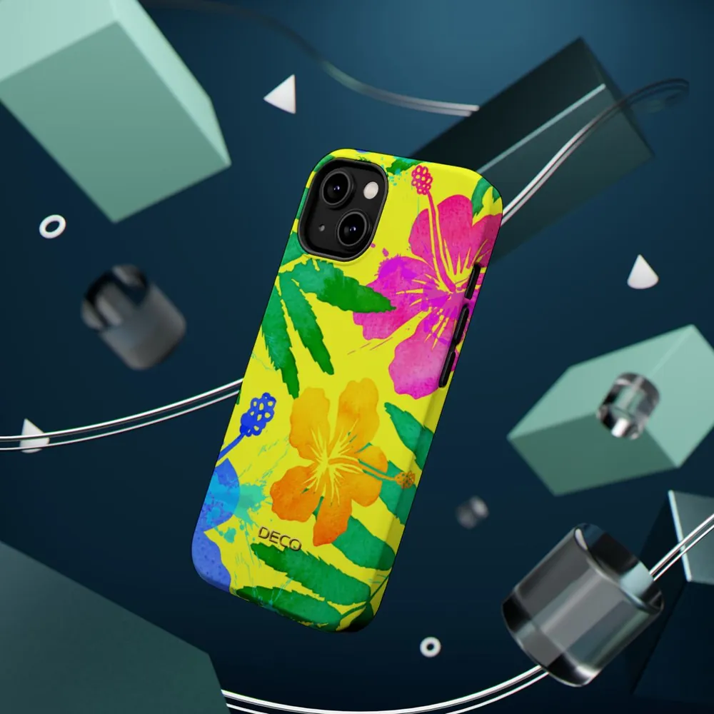 Tropical Neon Floral MagSafe Impact-Resistant Phone Case