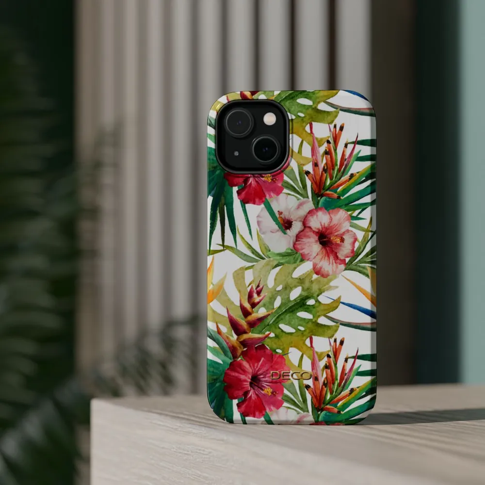 Watercolor Tropical Hibiscus Floral MagSafe Impact-Resistant Phone Case