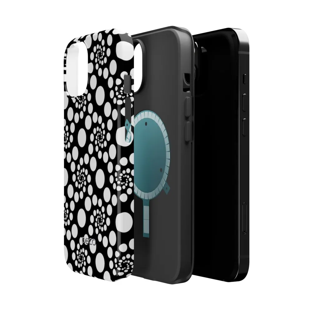 Black & White Twirly Polka Dots MagSafe Impact-Resistant Phone Case