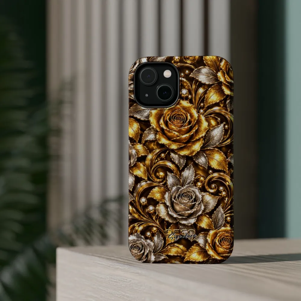 Luxury White & Yellow Gold Roses DECO Signature MagSafe Impact-Resistant Phone Case
