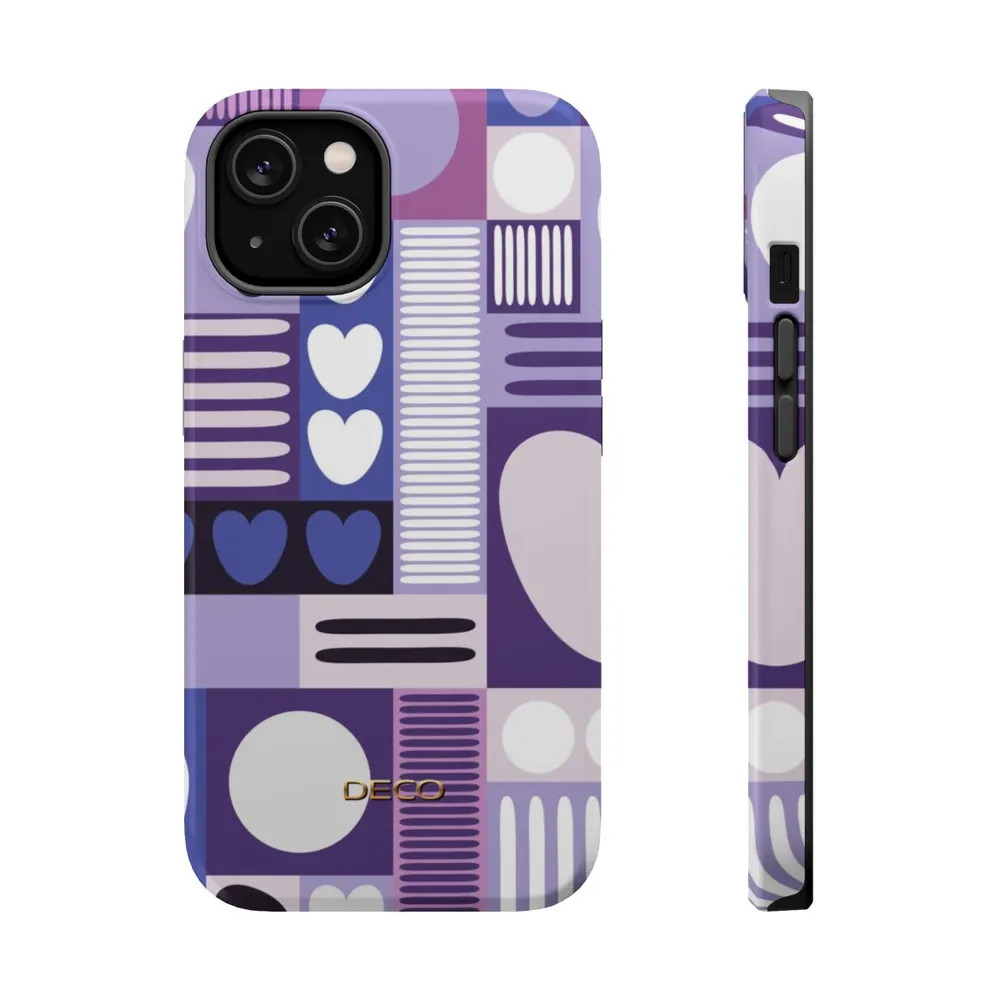 Deep Purple Graphic Hearts MagSafe Impact-Resistant Phone Case