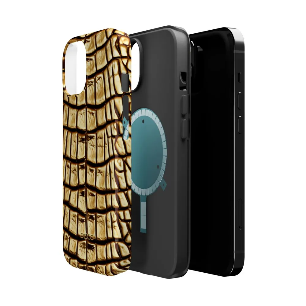 Gold Alligator Skin MagSafe Impact-Resistant Phone Case