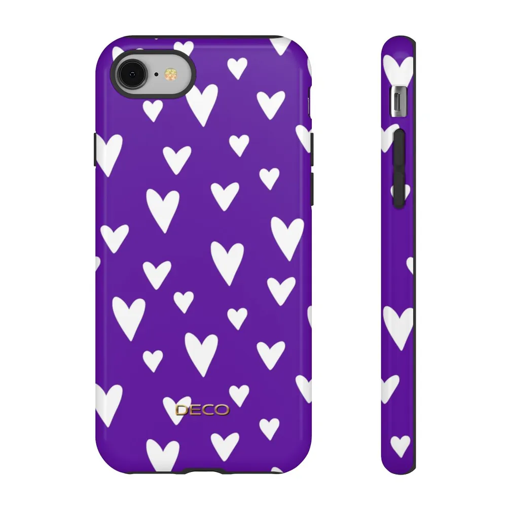 Purple & White Polka Hearts Tough Phone Case