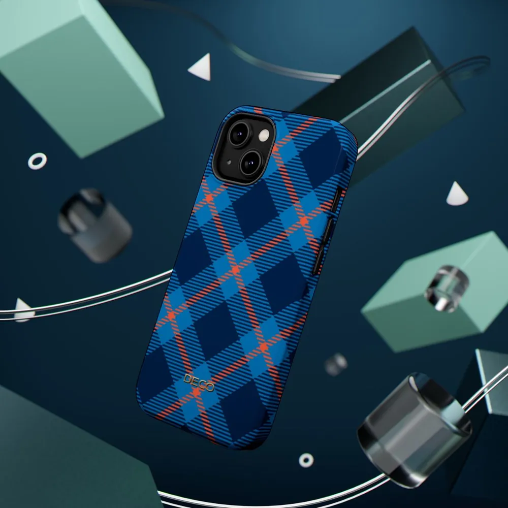Blue Tartan Plaid MagSafe Impact-Resistant Phone Case