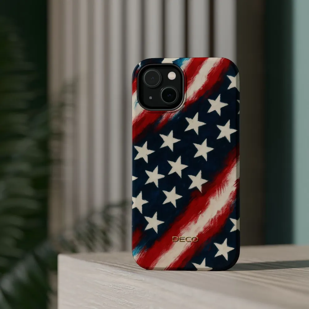 Painted Vintage America US Flag MagSafe Impact-Resistant Phone Case